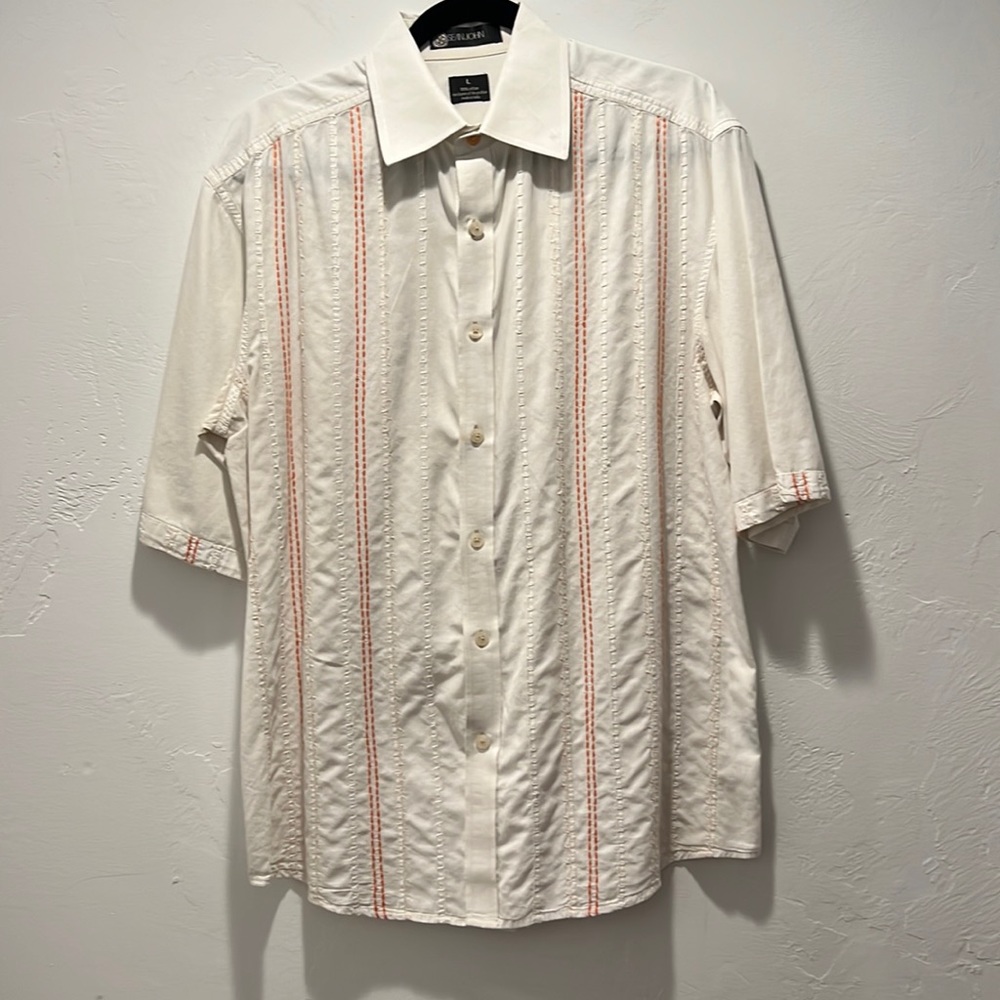 Sean John inbrodred button up short sleeve shirt, men’s size large